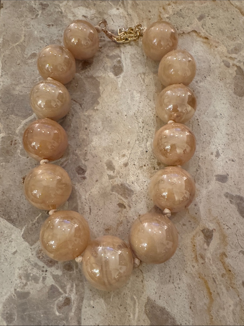 Beige Pearl-Effect Bead Statement Necklace - Women Jewelry